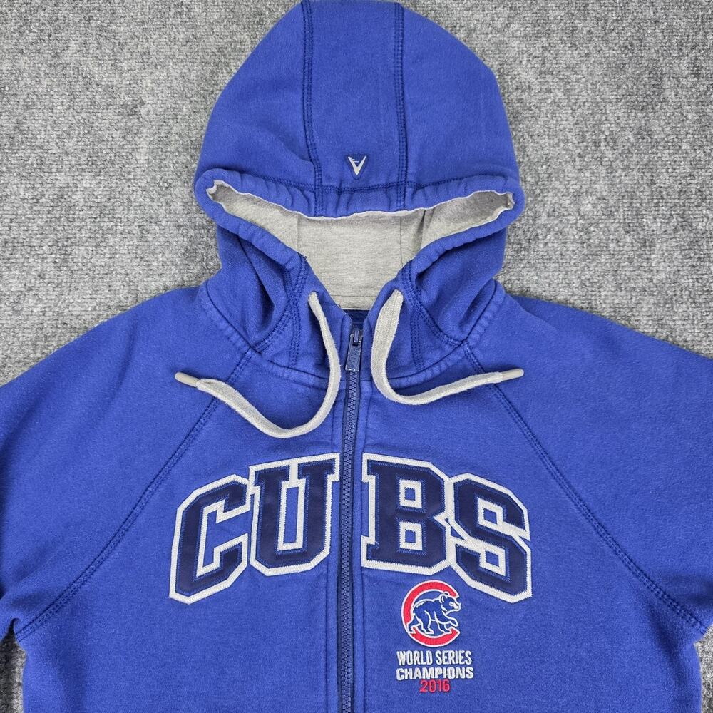 Chicago Cubs Hoodie Womens Small Blue MLB Baseball 2016 World Series Thumb Holes - Picture 10 of 16